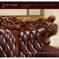 Sofá de estilo europeu de couro marrom clássico